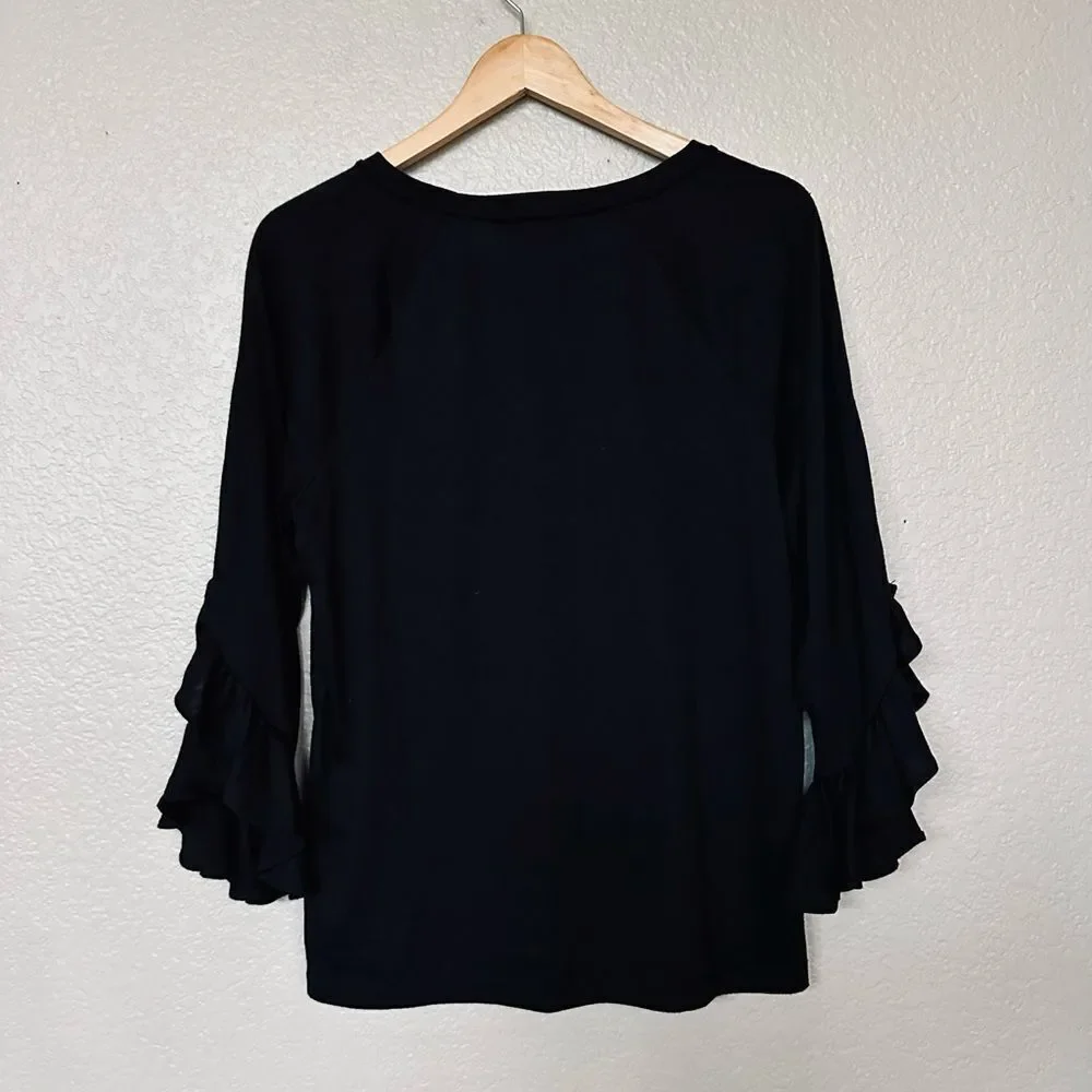 Banana Republic Black Ruffled Sleeves Blouse Top M
